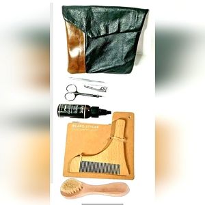Men 7PC Grooming Gift Set! Beard Comb Brush Beard Oil Manicure Set Leather Pouch